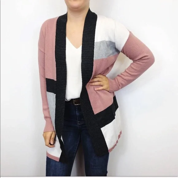 LOFT | Mauve Pink Color Block Open Front Cardigan - Picture 2 of 8